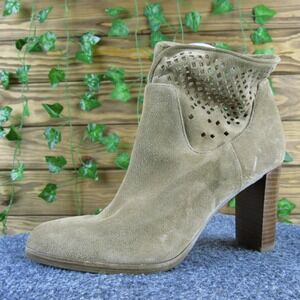 Diane von Furstenberg Women's 8 Tan Suede Laser Cut High Heel Booties